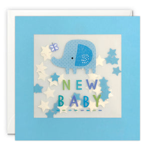 Blue Elephant New Baby Card with Paper Confetti - Paper Shakies by James Ellis