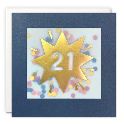 Age 21 Gold Birthday Card with Colourful Paper Confetti - Paper Shakies by James Ellis