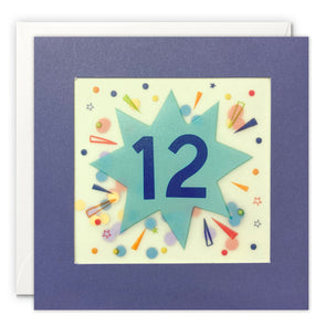 Age 12 Star Birthday Card with Paper Confetti - Paper Shakies by James Ellis