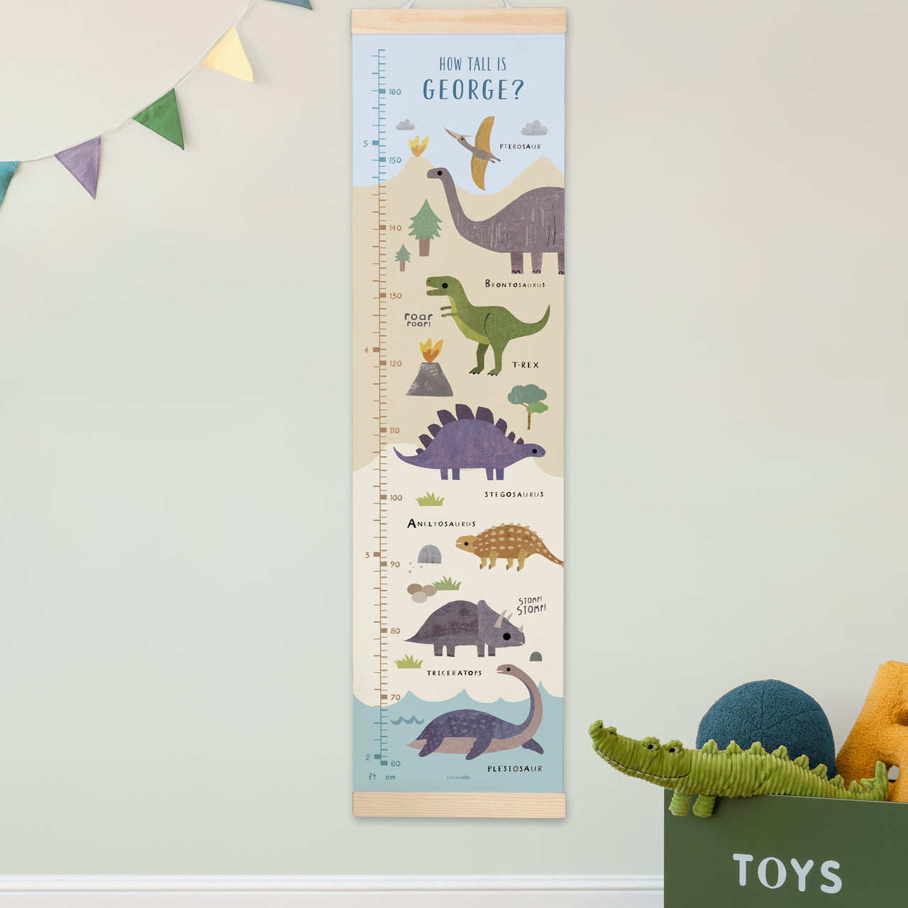 Dinosaur Landscape Canvas and Wood Height Chart