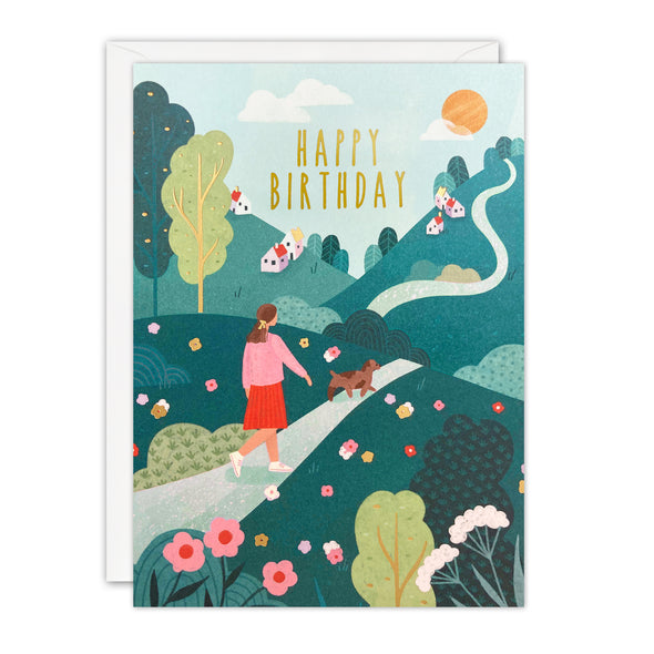 Dog Walk Birthday Card by James Ellis