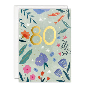 Age 80 Flowers Birthday Card by James Ellis