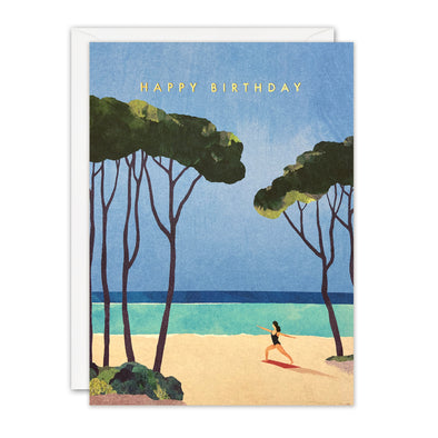 Beach Yoga Birthday Card by James Ellis