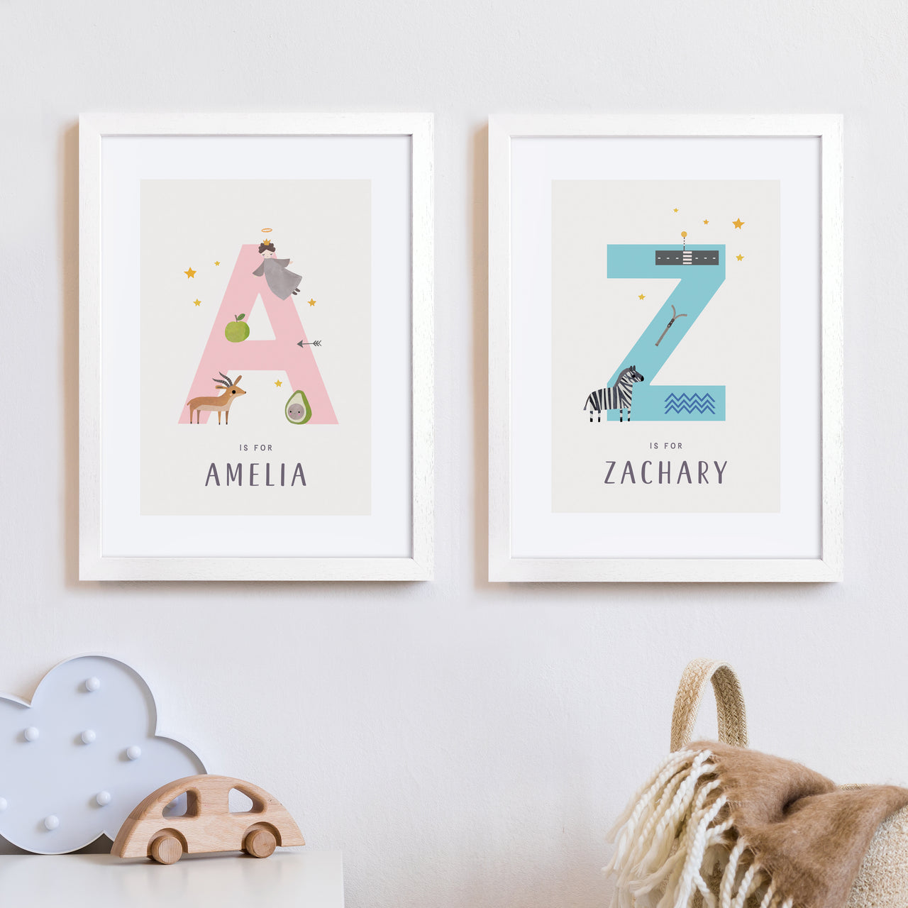 Personalised Letter Name Print A - Z Neutral / Blue / Pink