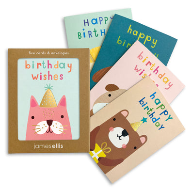 Cat and Friends Pack of Five Mini Birthday Cards by James Ellis