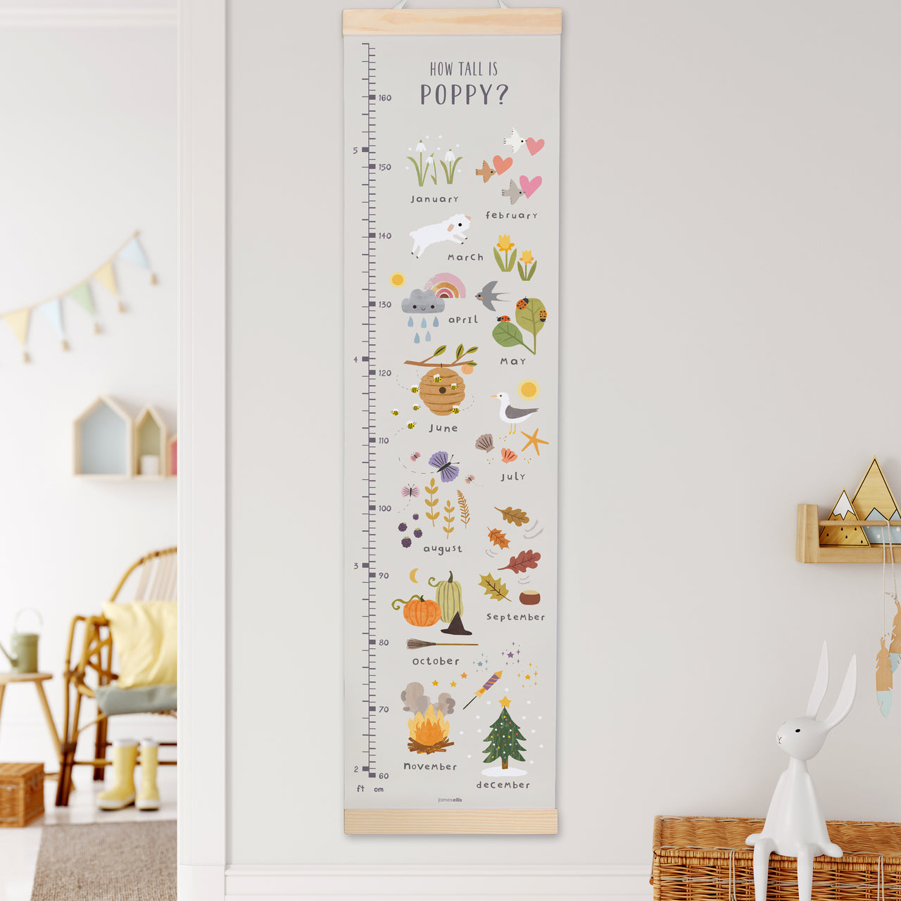 Months of the Year Canvas and Wood Height Chart