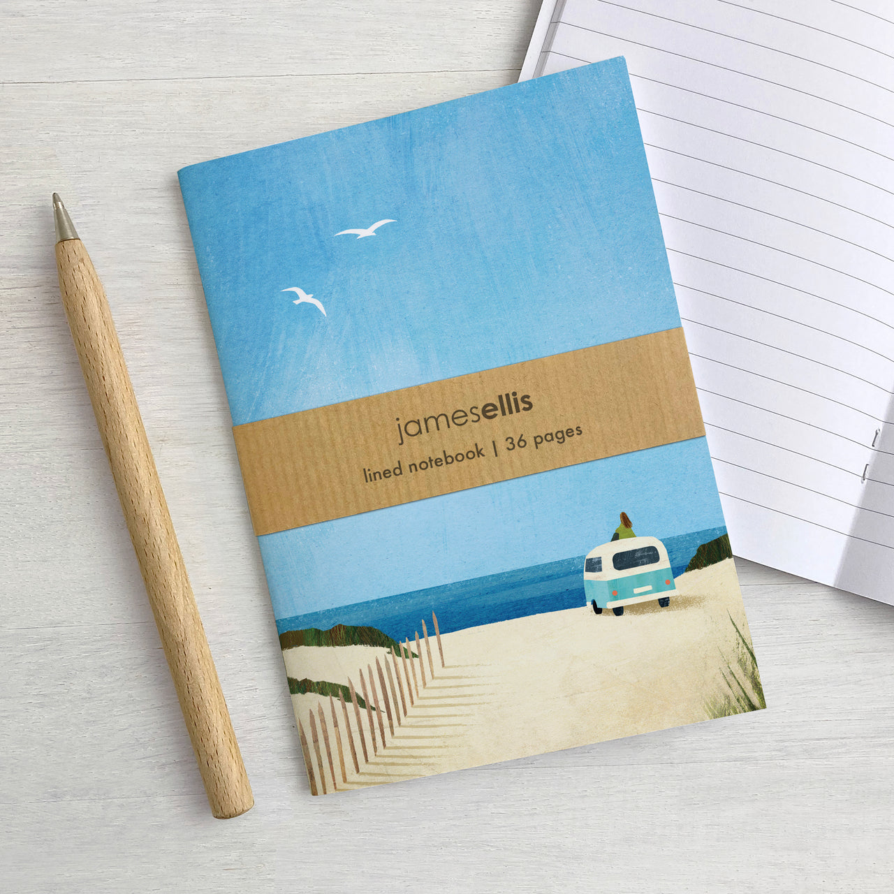 Campervan View A6 Lined Notebook by James Ellis