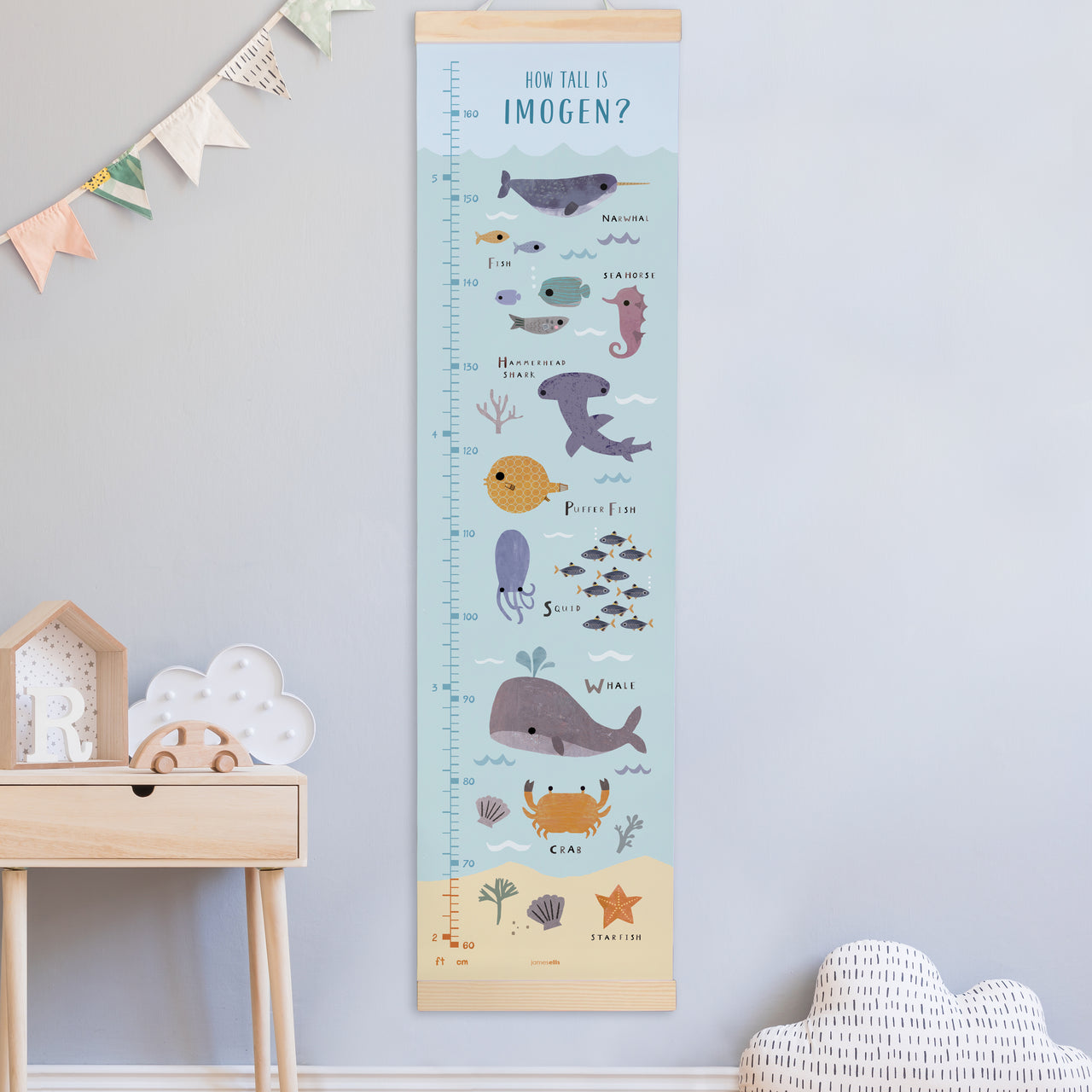 Ocean Canvas and Wood Height Chart