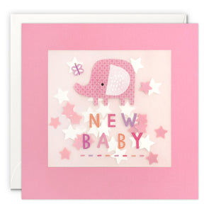 Pink Elephant New Baby Card with Paper Confetti - Paper Shakies by James Ellis