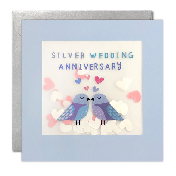 Birds Silver Anniversary Card with Paper Confetti - Paper Shakies by James Ellis