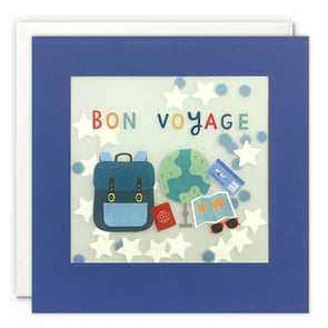 Backpack Bon Voyage Card with Paper Confetti - Paper Shakies by James Ellis