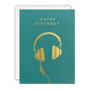Gold Headphones Birthday Card by James Ellis