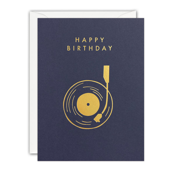 Gold Record Player Mini Birthday Card by James Ellis