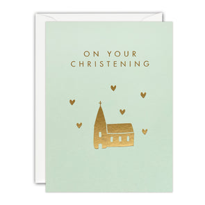 Gold Church Mini Christening Card by James Ellis