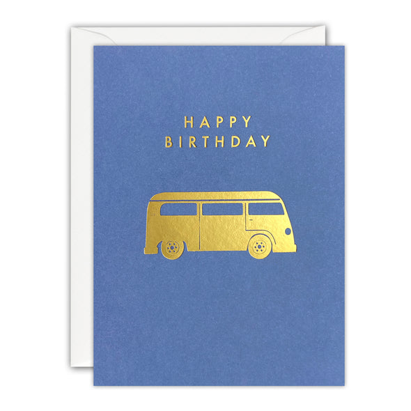 Gold Campervan Mini Birthday Card by James Ellis