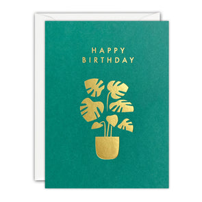 Gold Monstera Plant Birthday Card by James Ellis
