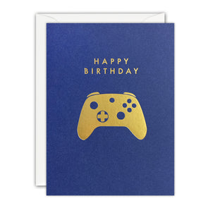 Gold Game Controller Mini Birthday Card by James Ellis