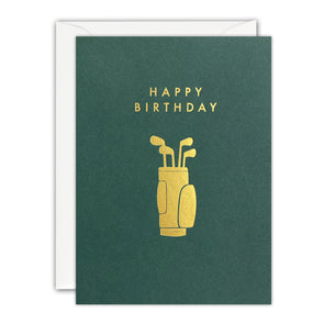 Gold Golf Clubs Mini Birthday Card by James Ellis