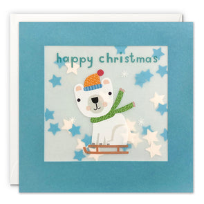 Sledging Polar Bear Christmas Card with Paper Confetti - Paper Shakies by James Ellis