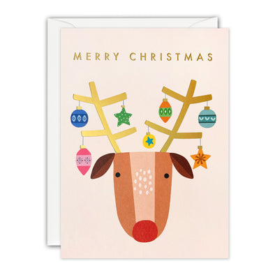 Reindeer with Baubles Mini Christmas Card by James Ellis