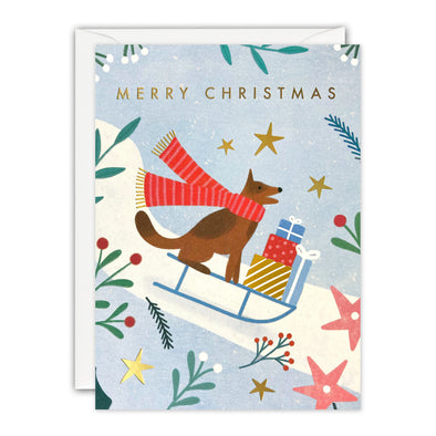 Sledging Dog Mini Christmas Card by James Ellis