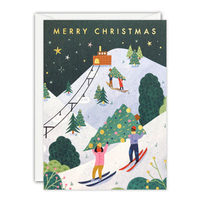 Skiing Mini Christmas Card by James Ellis