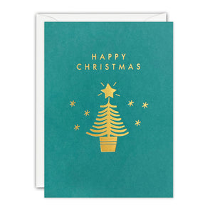 Gold Tree Mini Christmas Card by James Ellis