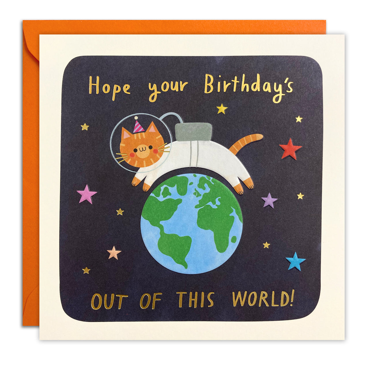 Space Cat Birthday Card by James Ellis