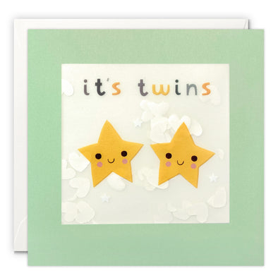 Stars New Baby Twins Card with Paper Confetti - Paper Shakies by James Ellis