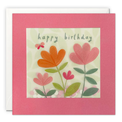 Pink and Orange Flowers Birthday Card with Paper Confetti - Paper Shakies by James Ellis