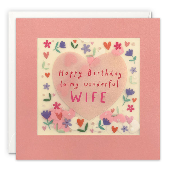 Wife Flowers and Heart Birthday Card with Paper Confetti - Paper Shakies by James Ellis