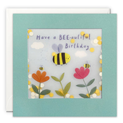 Bee and Flowers Birthday Card with Paper Confetti - Paper Shakies by James Ellis