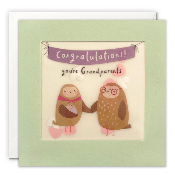 Owl Grandparents New Baby Card with Paper Confetti - Paper Shakies by James Ellis