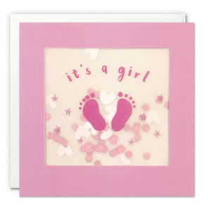 Pink Feet New Baby Girl Card with Paper Confetti - Paper Shakies by James Ellis