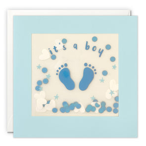 Blue Feet New Baby Boy Card with Paper Confetti - Paper Shakies by James Ellis