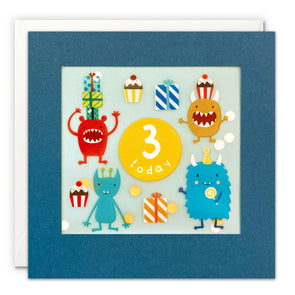 Age 3 Monsters Birthday Card with Paper Confetti - Paper Shakies by James Ellis
