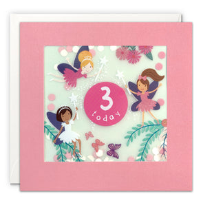 Age 3 Fairies Birthday Card with Paper Confetti - Paper Shakies by James Ellis