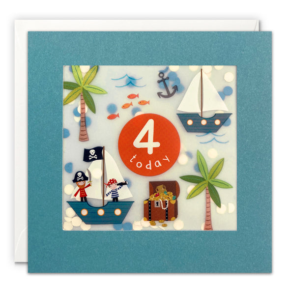 Age 4 Pirates Birthday Card with Paper Confetti - Paper Shakies by James Ellis