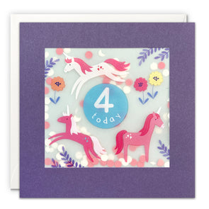 Age 4 Unicorns Birthday Card with Paper Confetti - Paper Shakies by James Ellis