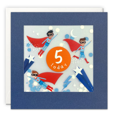 Age 5 Super Hero Birthday Card with Paper Confetti - Paper Shakies by James Ellis