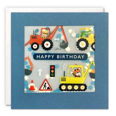 Animals in Diggers Birthday Card with Paper Confetti - Paper Shakies by James Ellis