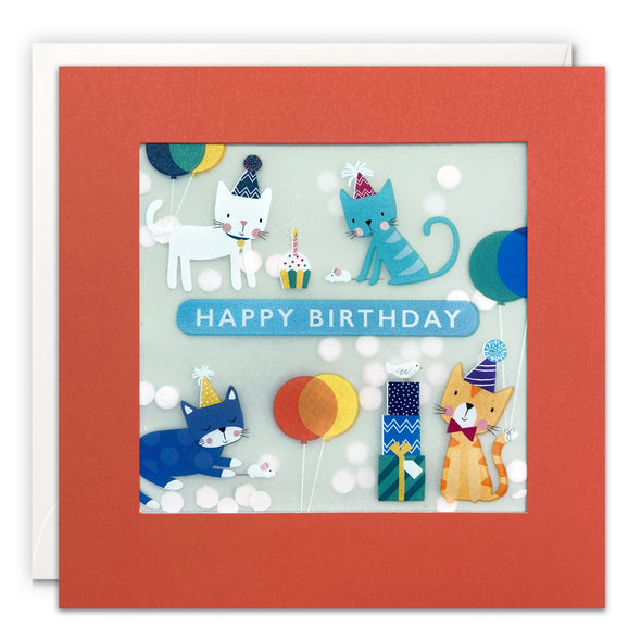 Cats and Balloons Birthday Card with Paper Confetti - Paper Shakies by James Ellis