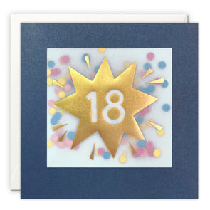 Age 18 Gold Birthday Card with Colourful Paper Confetti - Paper Shakies by James Ellis