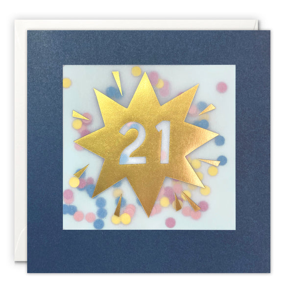Age 21 Gold Birthday Card with Colourful Paper Confetti - Paper Shakies by James Ellis