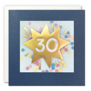 Age 30 Gold Birthday Card with Colourful Paper Confetti - Paper Shakies by James Ellis