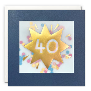 Age 40 Gold Birthday Card with Colourful Paper Confetti - Paper Shakies by James Ellis