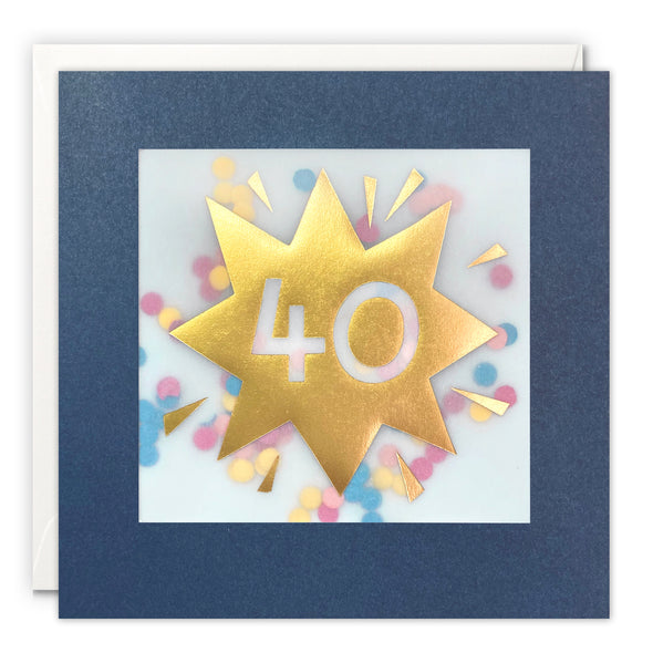 Age 40 Gold Birthday Card with Colourful Paper Confetti - Paper Shakies by James Ellis