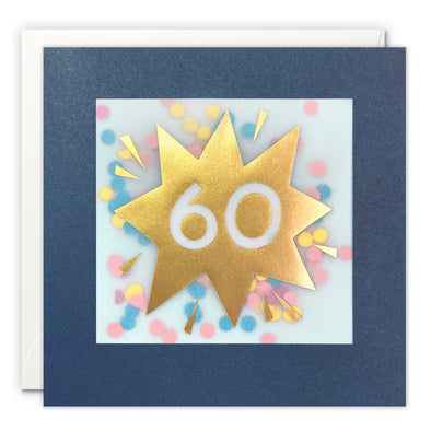 Age 60 Gold Birthday Card with Colourful Paper Confetti - Paper Shakies by James Ellis