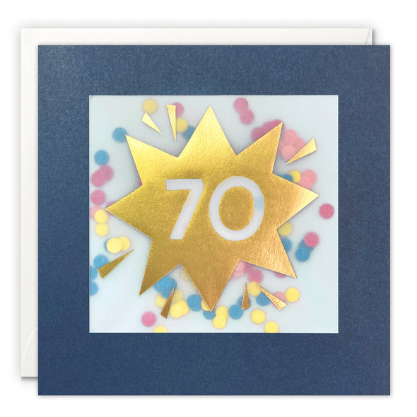Age 70 Gold Birthday Card with Colourful Paper Confetti - Paper Shakies by James Ellis