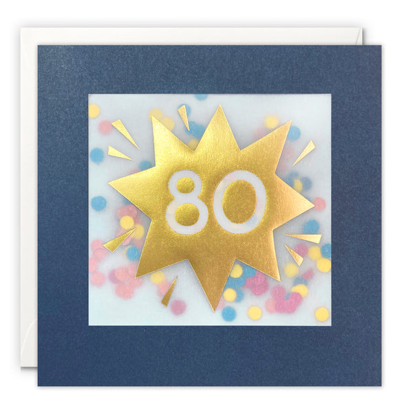 Age 80 Gold Birthday Card with Colourful Paper Confetti - Paper Shakies by James Ellis